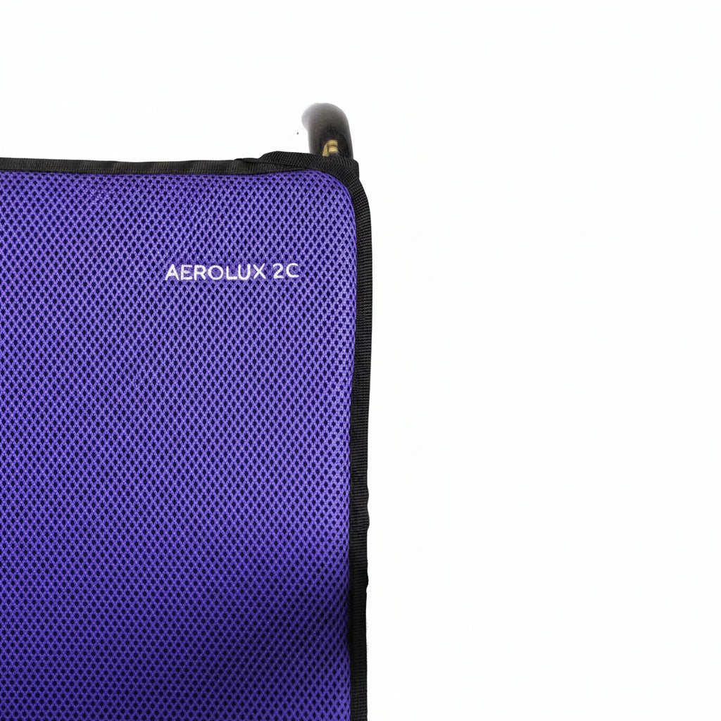 Close-up view of the high-quality vibrant purple breathable fabric for the AEROLUX 2C cushion set.