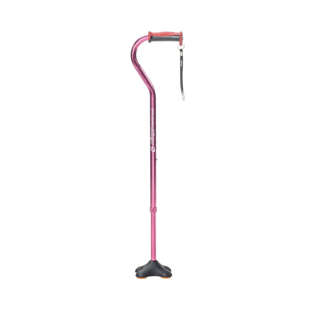 Airgo Comfort-Plus cane with MiniQuad tip in Burgundy, complete studio view