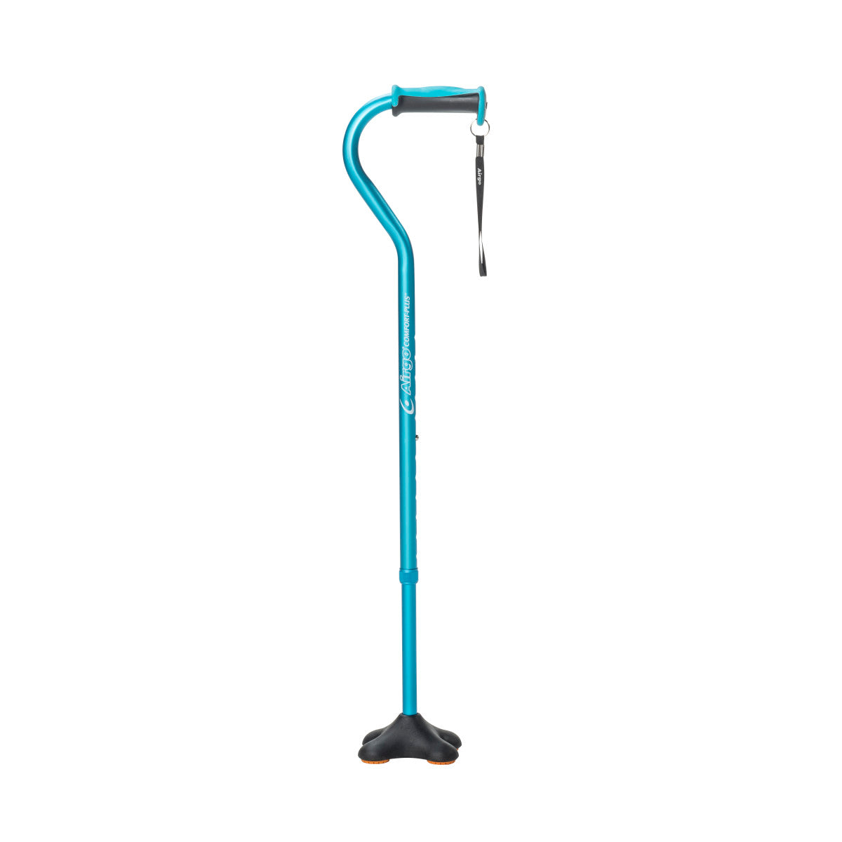 Airgo Comfort-Plus cane with MiniQuad tip in Blue, complete studio view