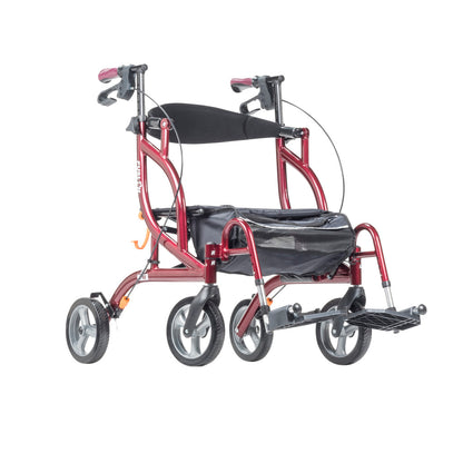 Front angle view of the lightweight Airgo Fusion F18 mobility rollator in cranberry.