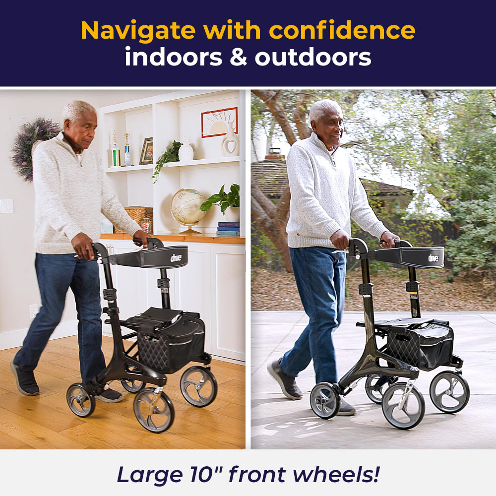 Rear angled view of the red Airgo Fusion F18 transport chair showing the caregiver push handles and flipped backrest for passenger comfort.