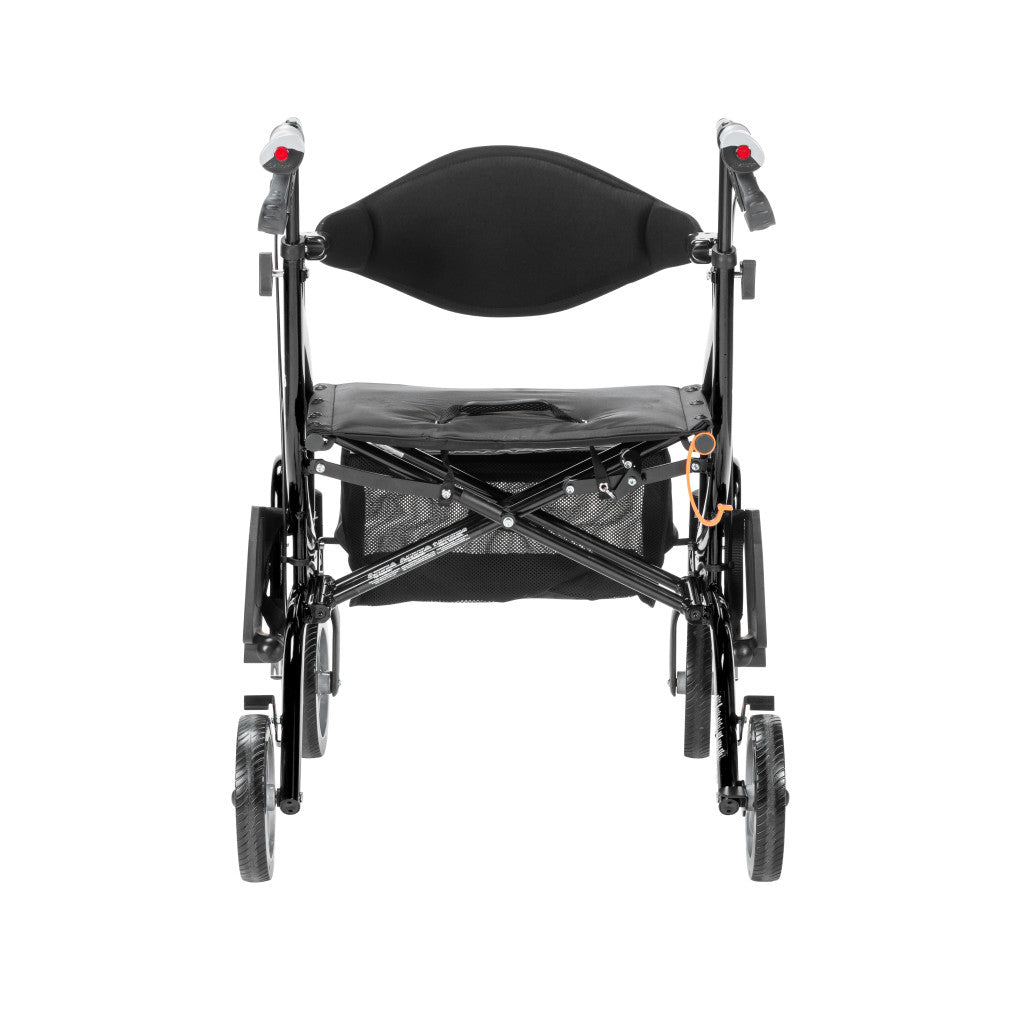 Straight rear view of the black Airgo Fusion F20 side-folding rollator.