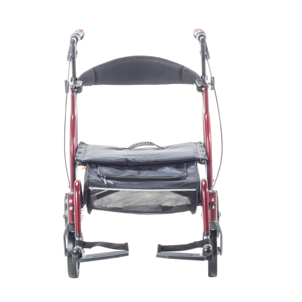 Detailed view of the lockable swing-away footrests that clip to the Airgo Fusion frame when not in use.
