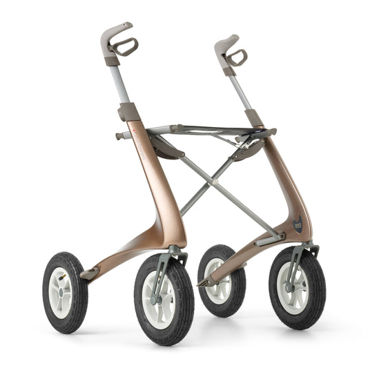 byACRE Carbon Overland all-terrain rollator in Bentley Brown, front three-quarter view