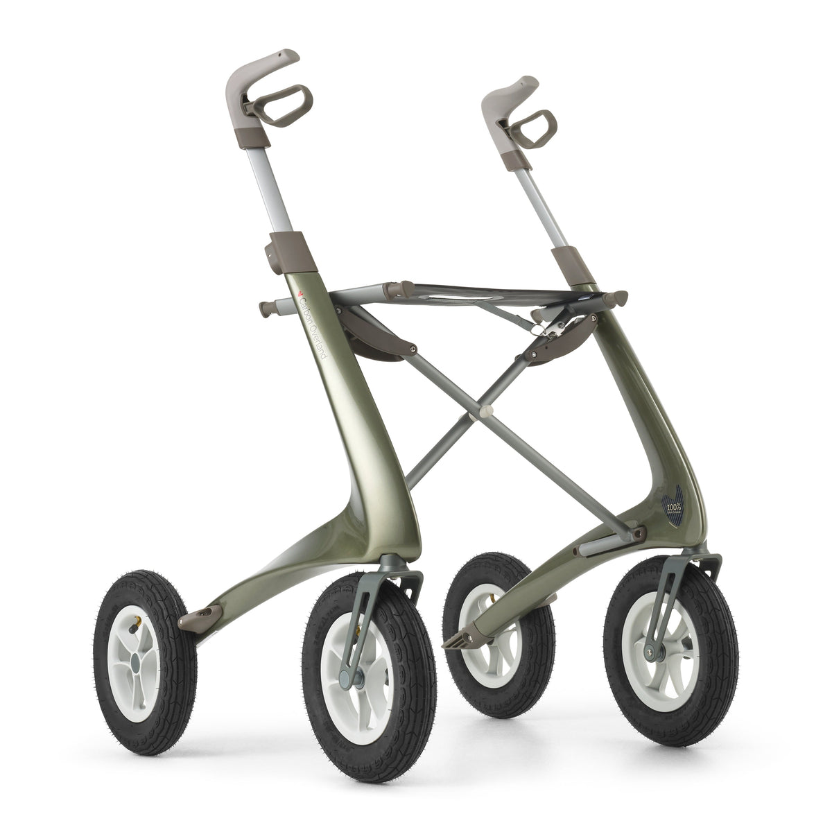 byACRE Carbon Overland all-terrain rollator in Defender Green, front three-quarter view