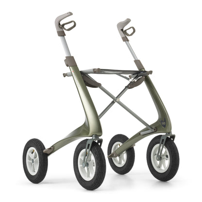 byACRE Carbon Overland all-terrain rollator in Defender Green, front three-quarter view