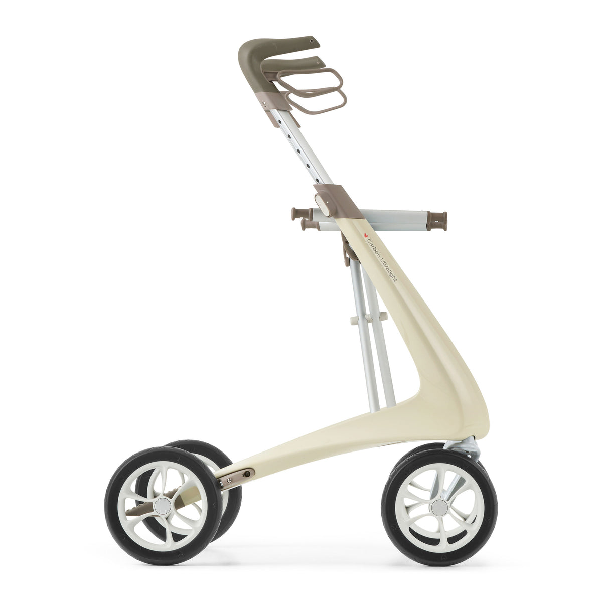 byACRE Carbon Ultralight rollator in Oyster White, side view showing the slim carbon fiber frame