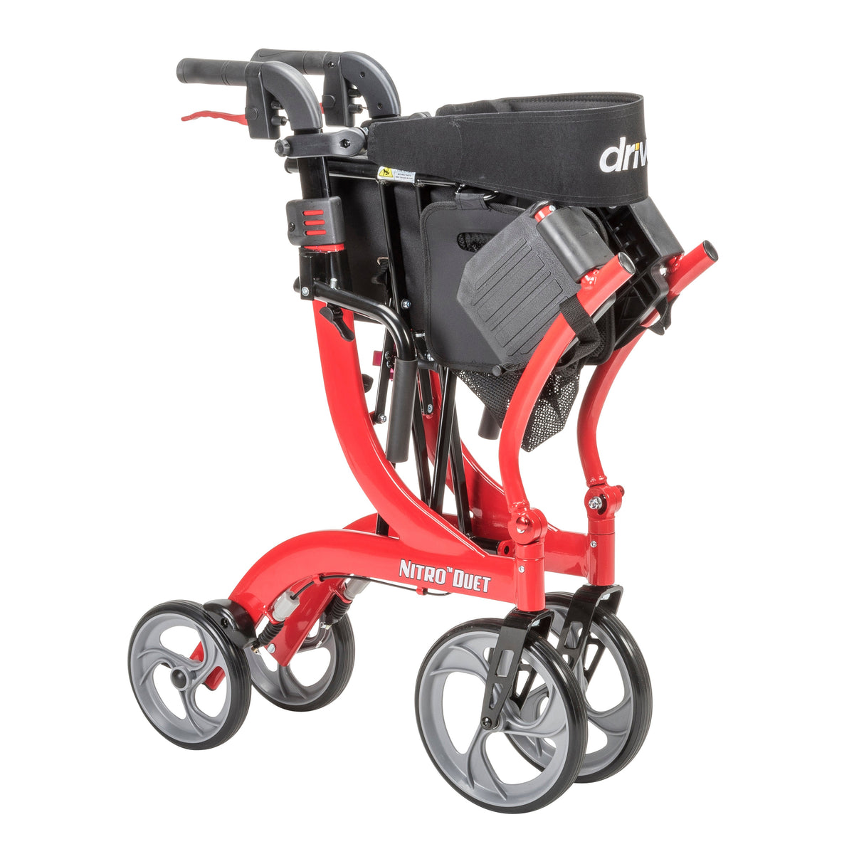 Drive Nitro Duet red rollator and transport chair, fully folded