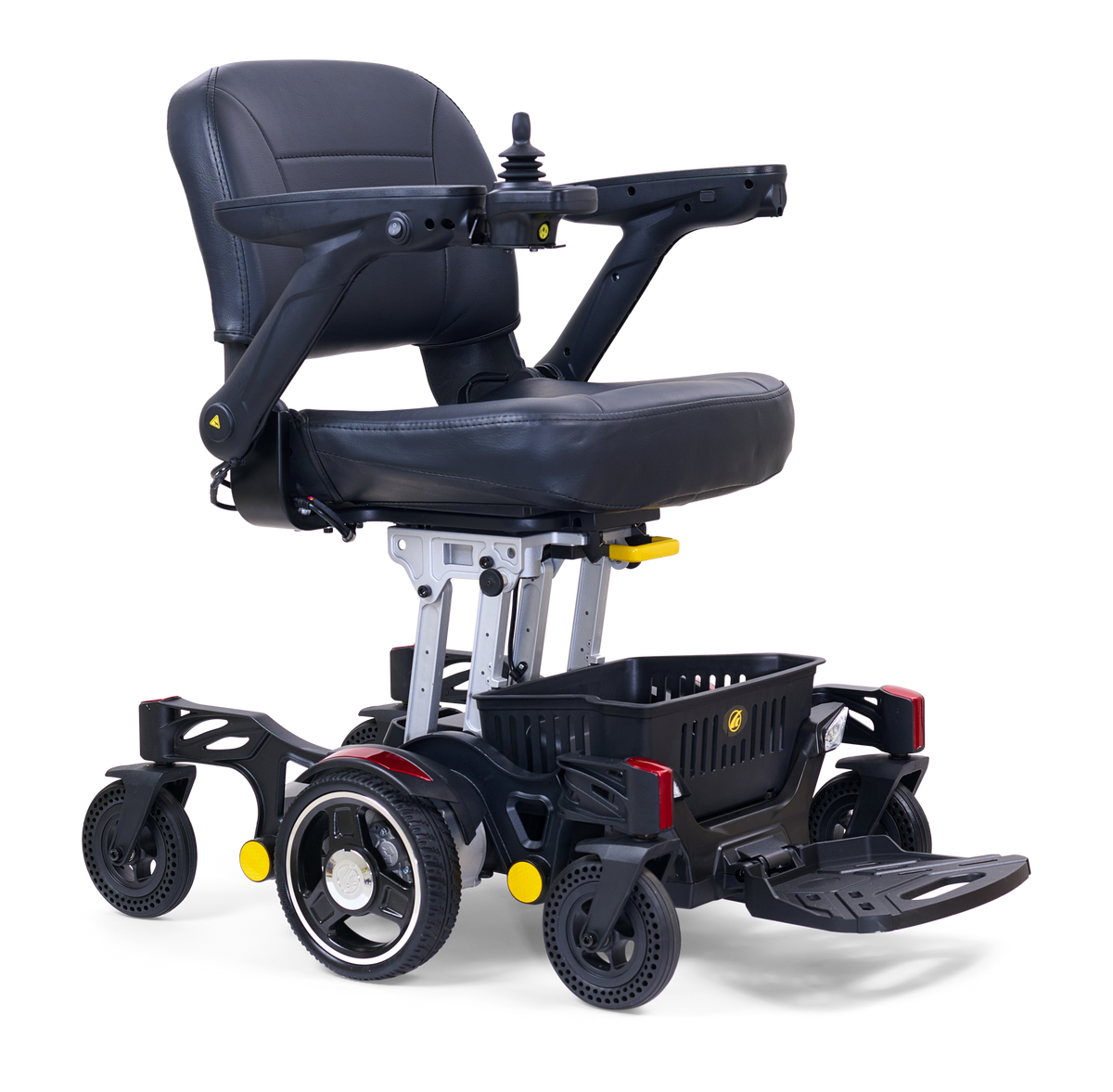 Golden Buzzaround CarryOn GP130 power chair with red shrouds, complete front three-quarter view