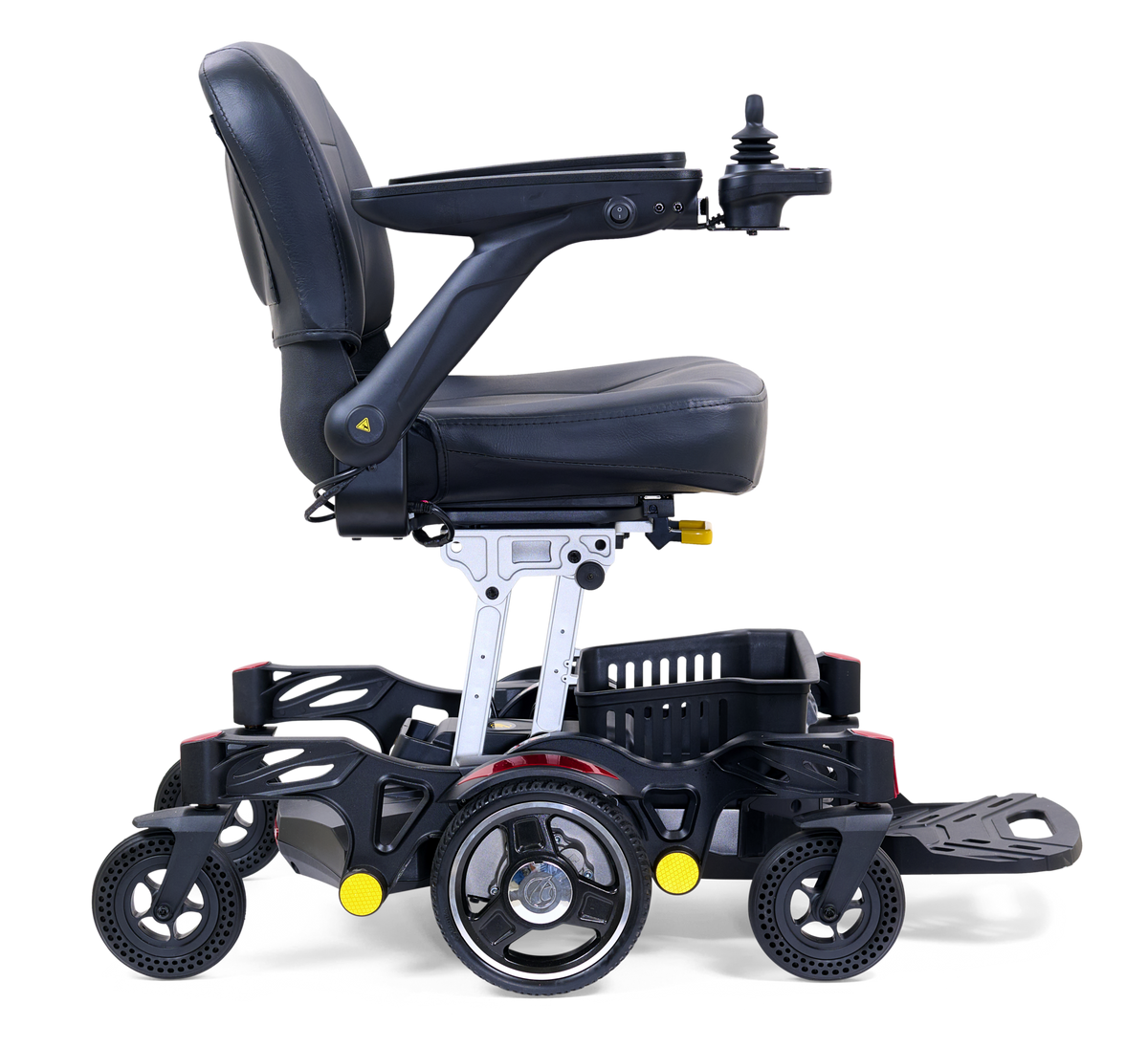 Golden Buzzaround CarryOn GP130 power chair with red shrouds, complete left side view
