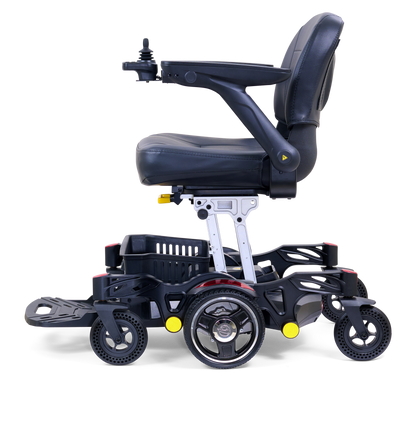 Golden Buzzaround CarryOn GP130 power chair with red shrouds, complete right side view