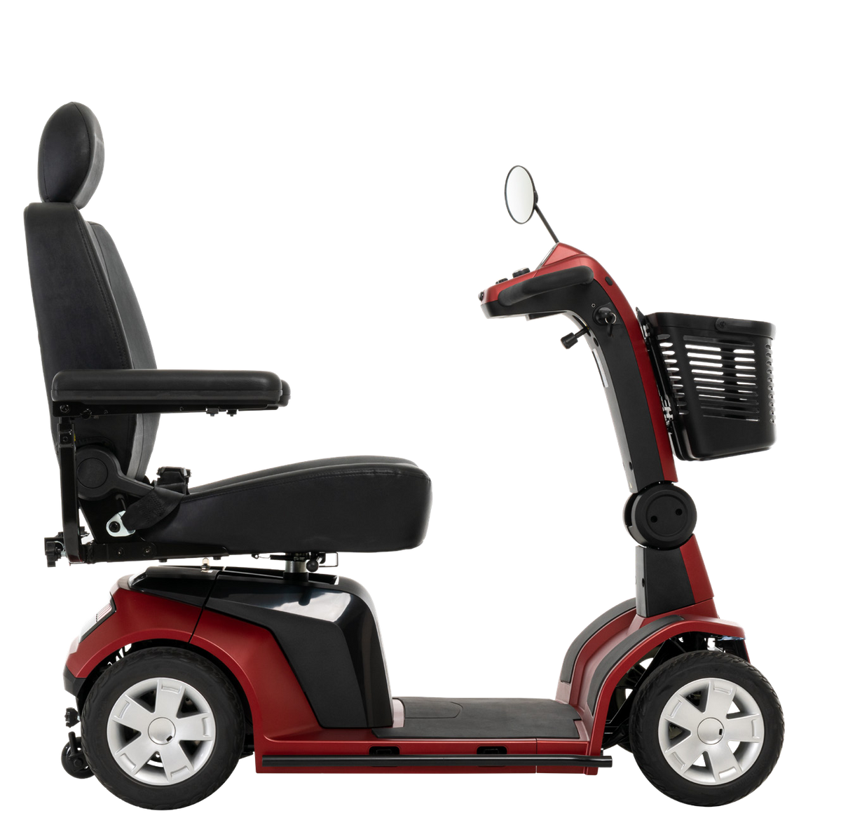 Pride Maxima SC941 four-wheel scooter in Garnet Red Matte, complete side view