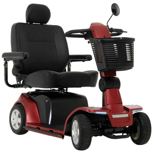 Pride Maxima SC941 four-wheel scooter in Garnet Red Matte, complete front three-quarter view