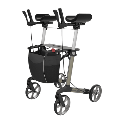 Rehasense NAVIGATOR champagne Large NRRCHL60 forearm rollator, complete front three-quarter view