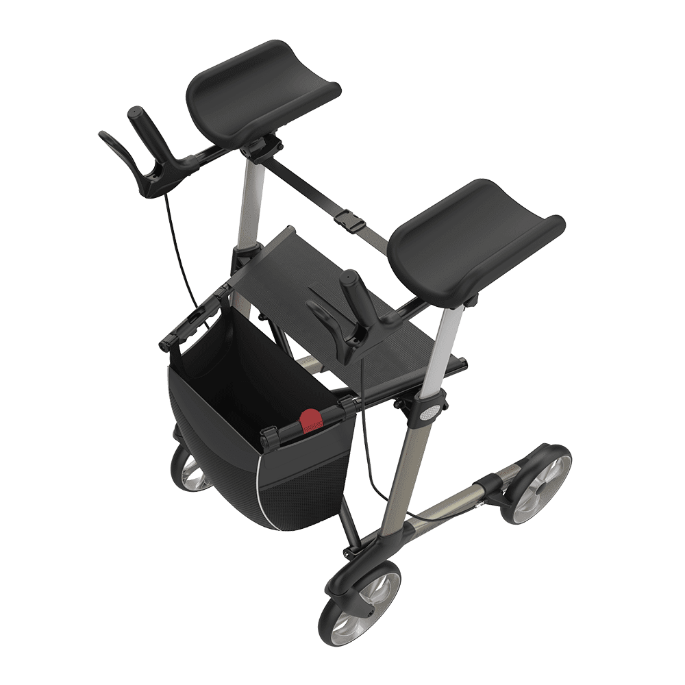 Rehasense NAVIGATOR champagne Large rollator forearm supports and handgrips, overhead view