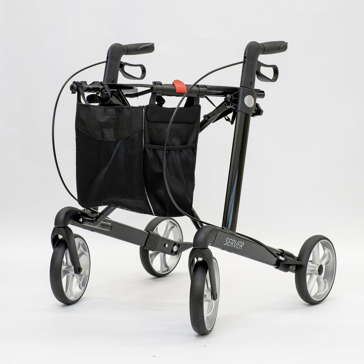 Rehasense SERVER Black Large rollator, rear three-quarter view