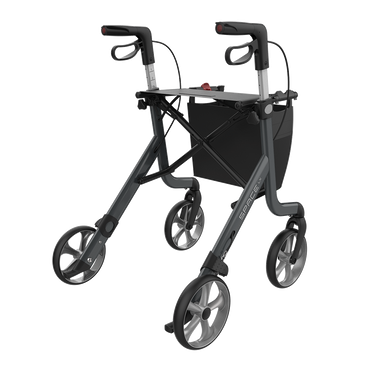 Rehasense SPACE LX rollator in Sober Grey, rear three-quarter view