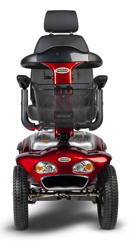 Red Shoprider TrailBlazer 889SL/SE mobility scooter, complete front studio view