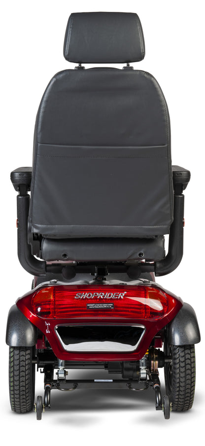 Red Shoprider TrailBlazer 889SL/SE mobility scooter, complete rear studio view