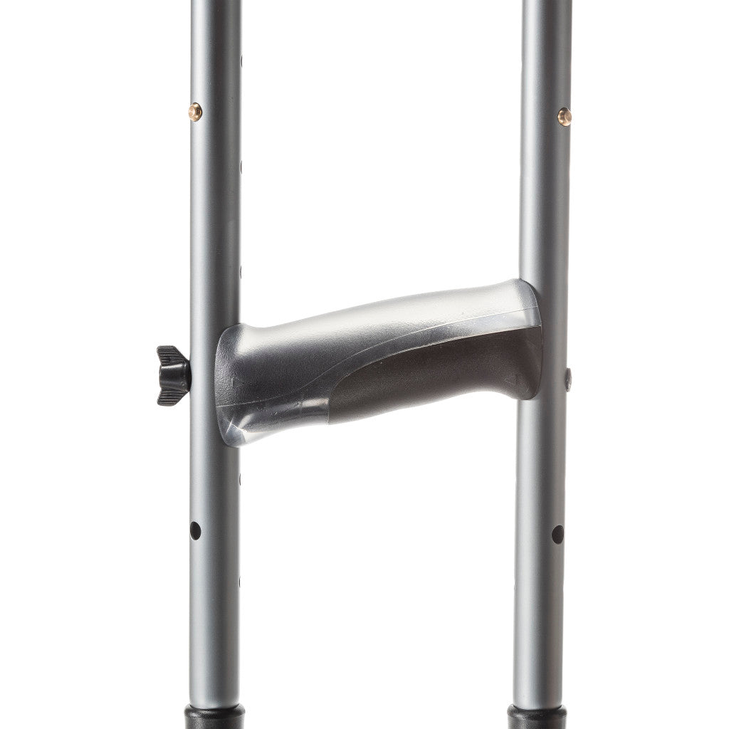 Close-up of the easy push-button height adjustment mechanism on the Drive Medical Air-Crutch.