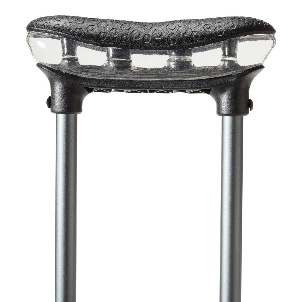 Close-up of the ergonomic gel hand grip on the slate Drive Medical MD Air-Crutch.