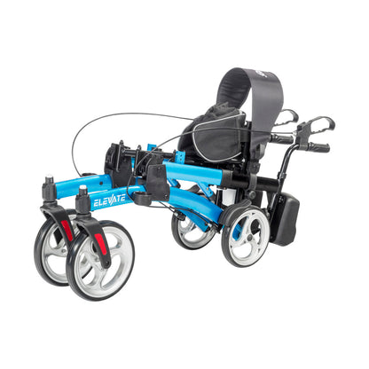 Side view of the Drive Medical Elevate Upright Rollator folded flat for easy transport.
