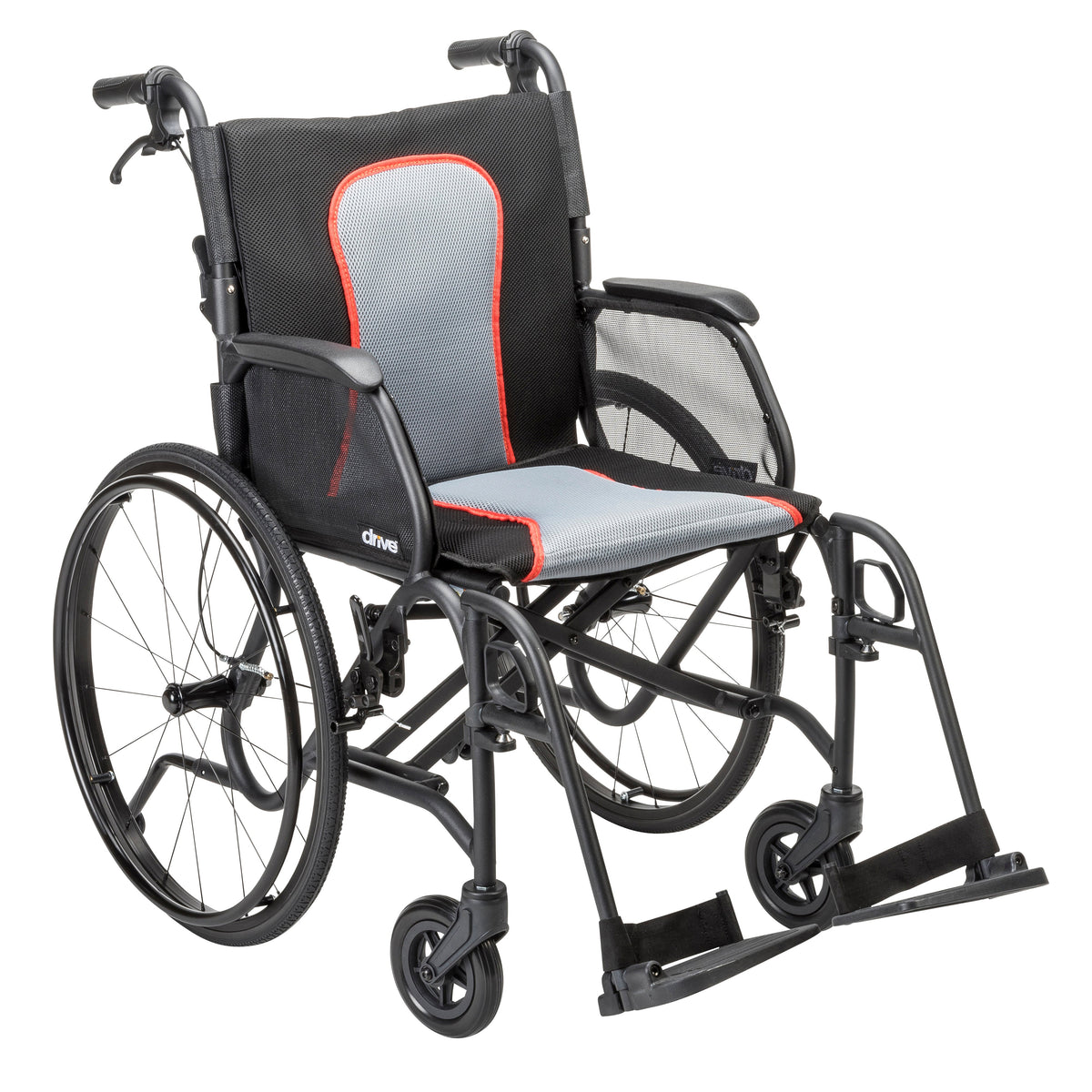 Drive Medical AeroFly Ultra-Lite folding wheelchair in black, front three-quarter view