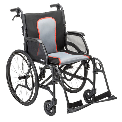 Drive Medical AeroFly Ultra-Lite folding wheelchair in black, front three-quarter view