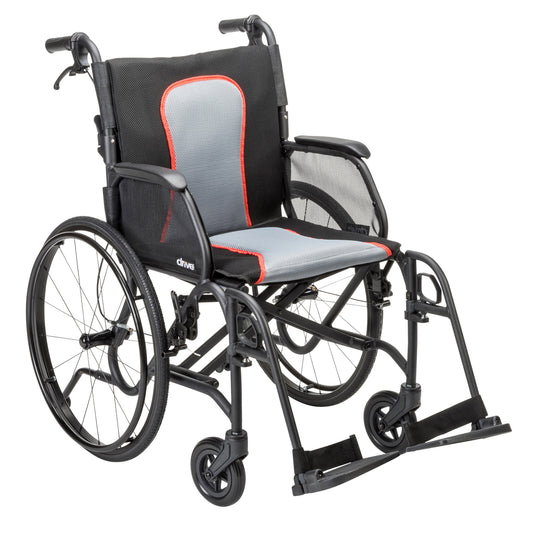 Drive Medical AeroFly Ultra-Lite folding wheelchair in black, front three-quarter view