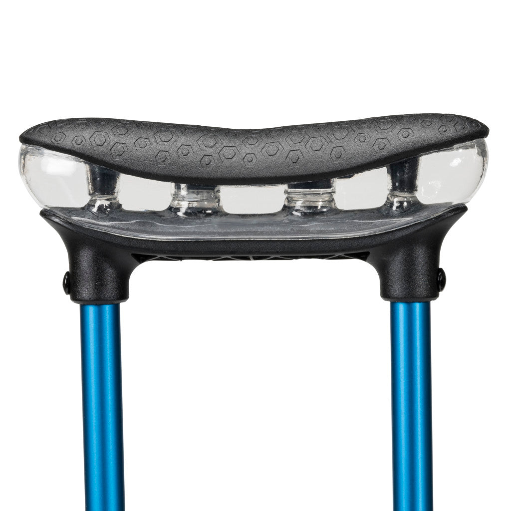 Top half profile of the Sapphire blue Drive Air-Crutch showcasing the comfortable air-cushioned underarm pad.