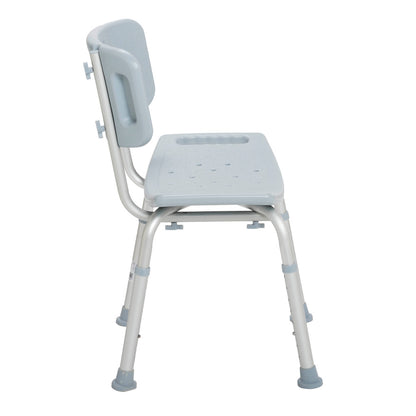 Side profile of the Drive Medical aluminum bath chair showing its sturdy angled legs and ergonomic backrest.