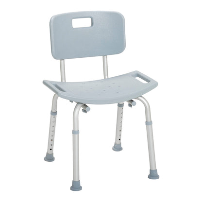 Straight rear view of the Drive Medical aluminum bath seat showcasing the built-in handle on the backrest for easy lifting.