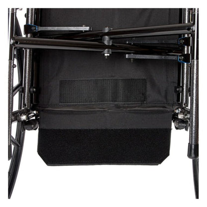 Rear view of the Drive Medical Cruiser X4 highlighting the convenient storage pocket on the backrest upholstery.