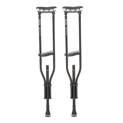 Pair of sleek black Drive Medical MD Air-Crutches featuring adjustable air-cushioned underarm supports and ergonomic grips.