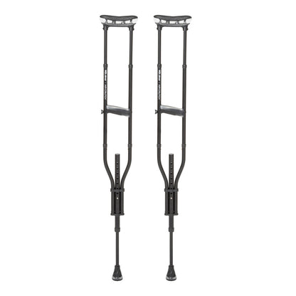 Pair of sleek black Drive Medical MD Air-Crutches featuring adjustable air-cushioned underarm supports and ergonomic grips.