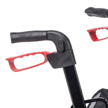 Close-up of Drive Medical Nitro 3-Wheel Rollator Walker hand brake and locking system in red – Adjustable safety brakes for stable mobility support in Canada | CareMade
