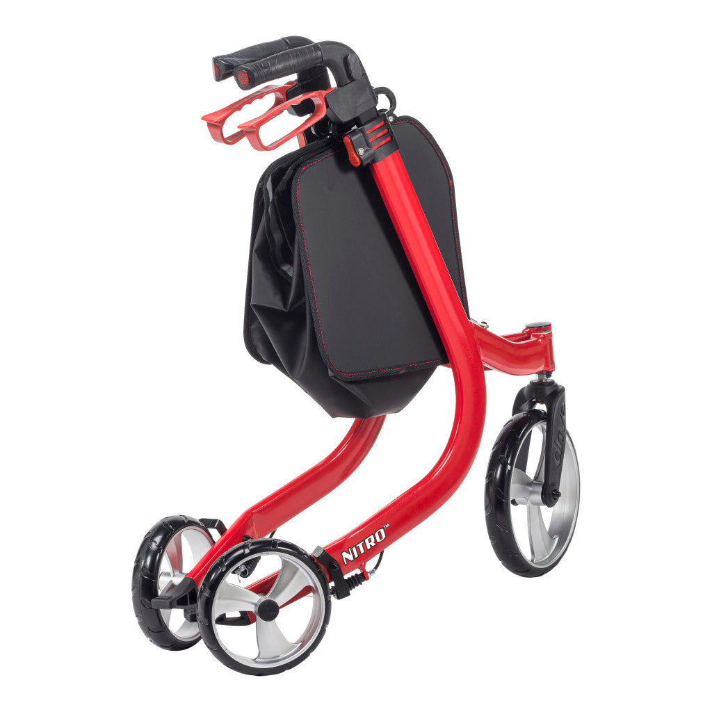Drive Medical Nitro 3-Wheel Rollator Walker lightweight red mobility walker with storage bag for indoor and outdoor use in Canada