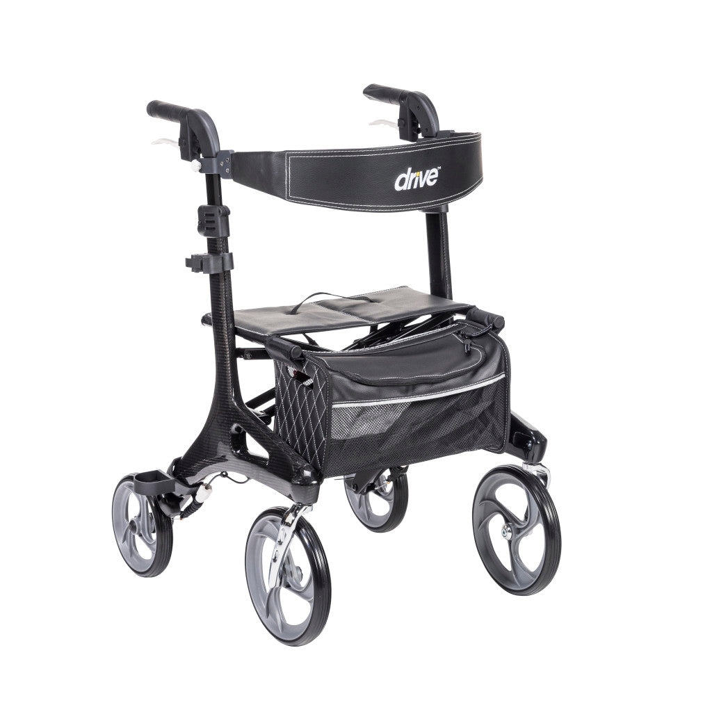 Drive Medical Nitro Elite CF Carbon Fiber Rollator – Ultra-Light 4-Wheel Mobility Walker in Black