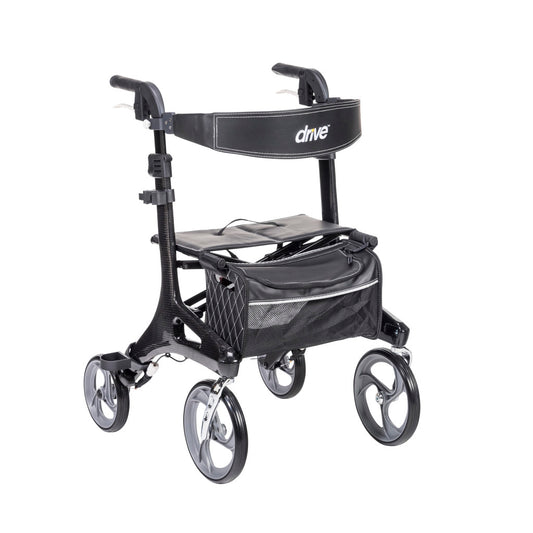 Drive Medical Nitro Elite CF Carbon Fiber Rollator – Ultra-Light 4-Wheel Mobility Walker in Black