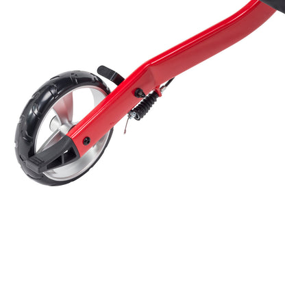 Large front wheel and lightweight aluminum frame of Drive Medical Nitro 3-Wheel Rollator Walker in red for smooth maneuverability in Canada
