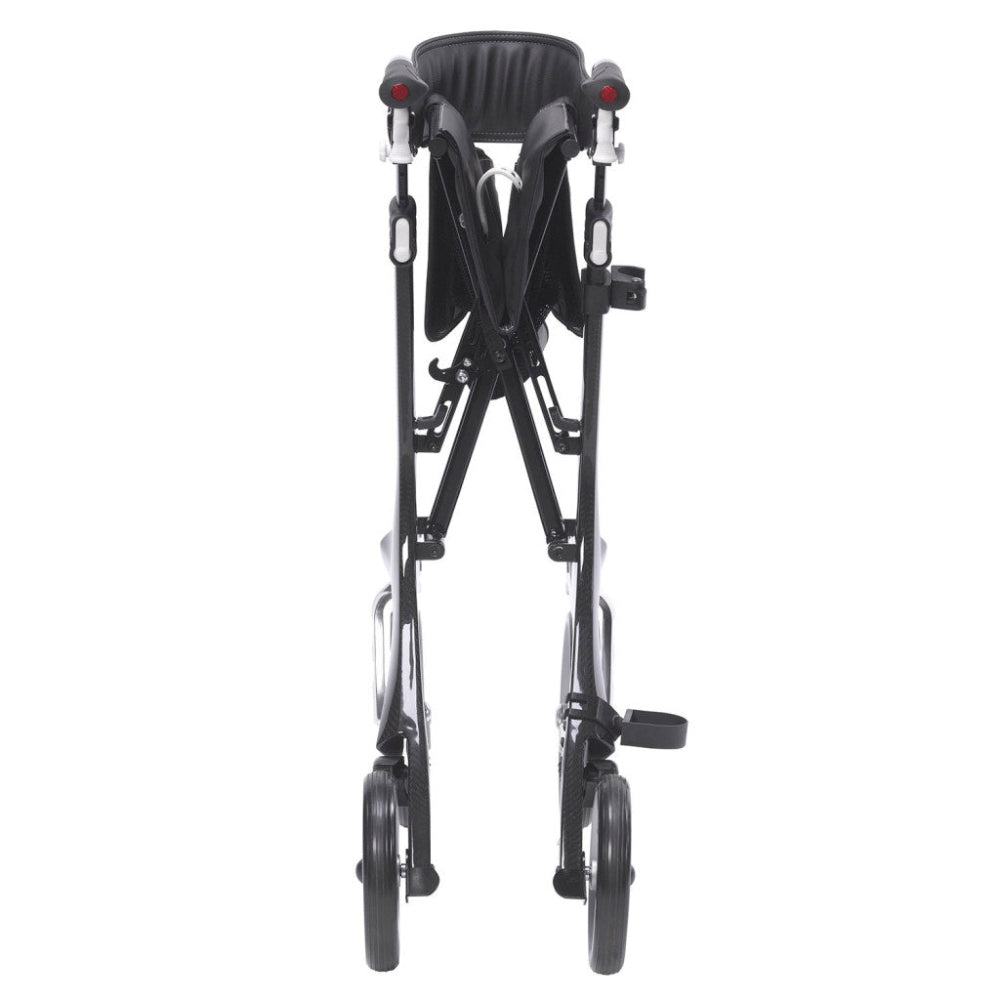 Front view of the Drive Nitro Elite CF rollator in its folded compact position.