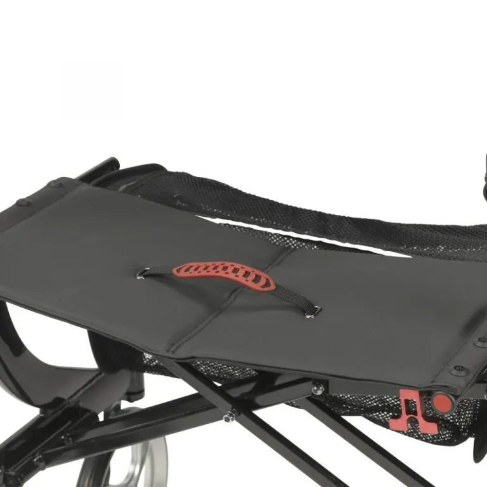 Close-up of the extra-wide, comfortable padded seat on the Drive Medical Nitro HD bariatric rollator.