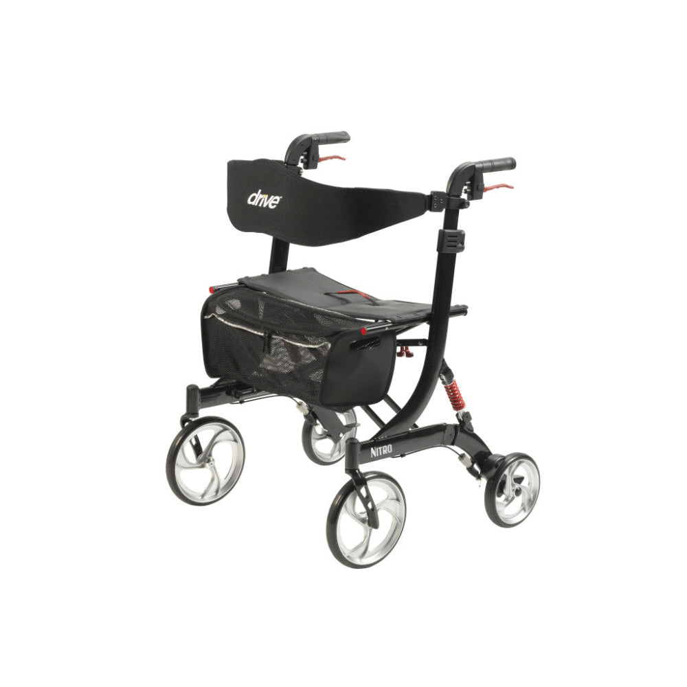 Drive Medical Nitro HD Bariatric Rollator in black featuring a heavy-duty frame and large wheels.