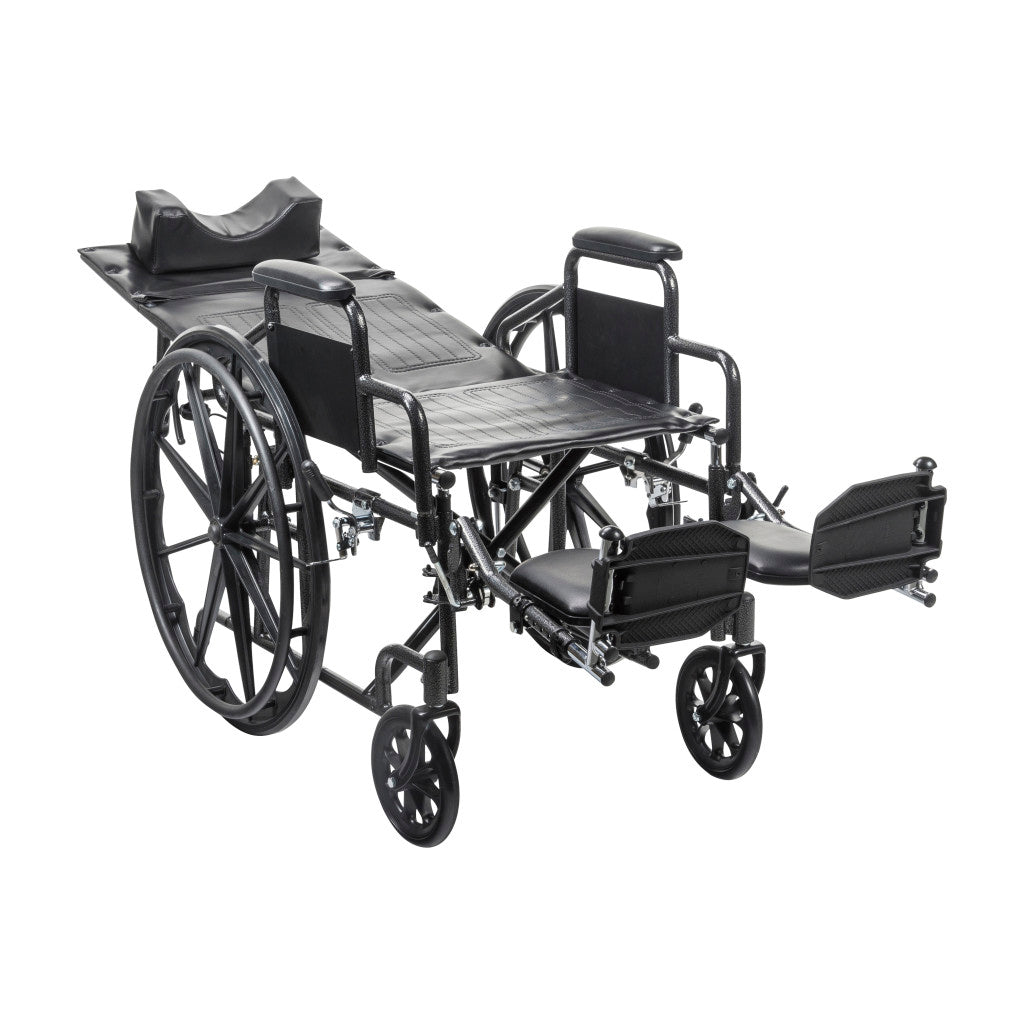 Drive Medical Silver Sport Reclining Wheelchair in fully reclined position on a white background