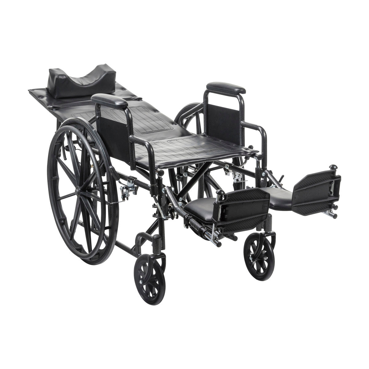 Drive Medical Silver Sport Reclining Wheelchair in fully reclined position on a white background