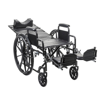 Drive Medical Silver Sport Reclining Wheelchair in fully reclined position on a white background