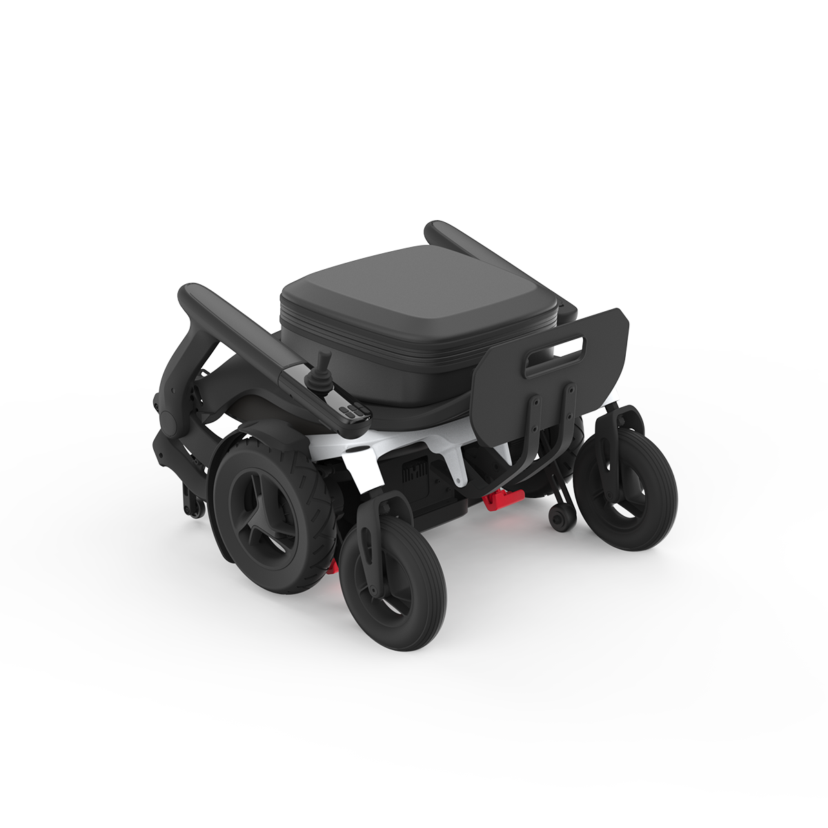 Robooter E80 folded carbon fibre power wheelchair studio view