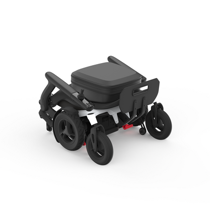 Robooter E80 folded carbon fibre power wheelchair studio view