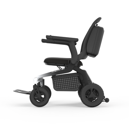 Robooter E80 carbon fibre power wheelchair side studio view