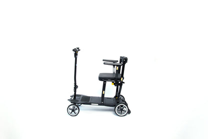 Rear three-quarter view of the eFOLDi Compass frame and seat, without optional armrests